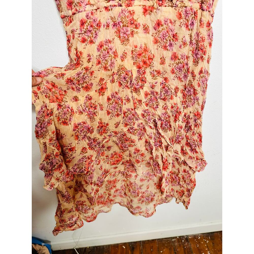THE KOOPLES Pink Floral Ruffle Hemline Midi Tie Back Floral Frill Dress sz 1 - Picture 9 of 16